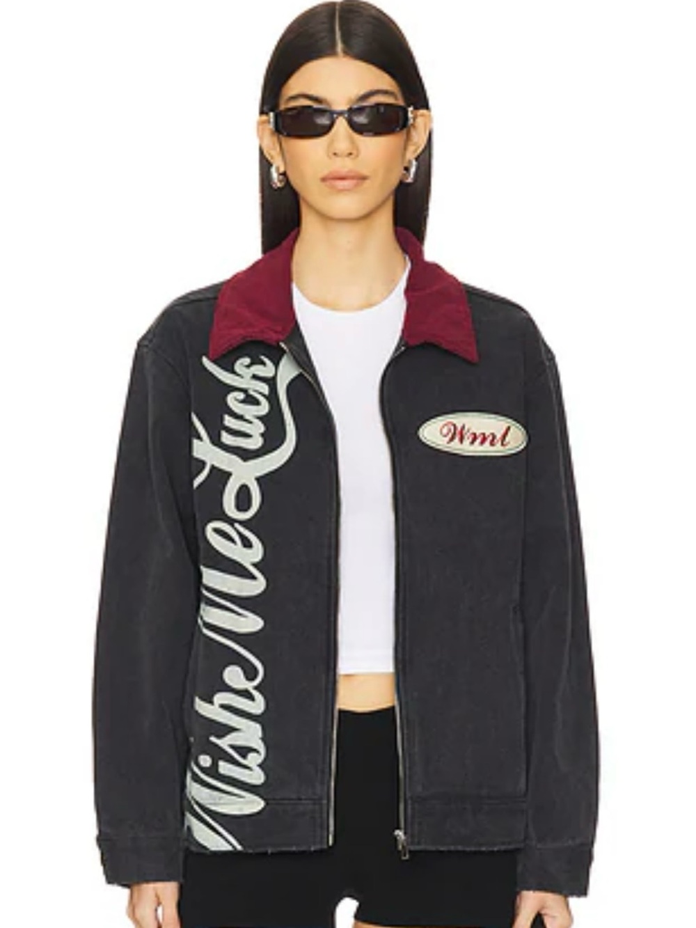 NWT Wish Me Luck Los Angeles Black Washed Denim Zip Jacket WML Size L